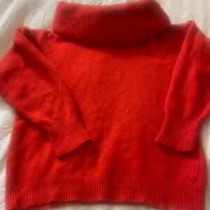 Vintage 80’s Angora Blend Bright Red Soft and Cozy Long Funnel Neck Sweater